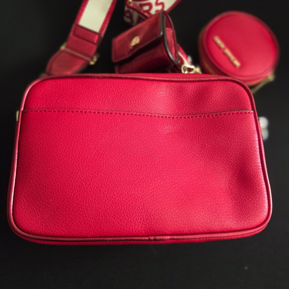 Michael Kors Jet Set Bright Red Leather Medium Pocket Crossbody Bag 35H3GTTC2L - Picture 5 of 9